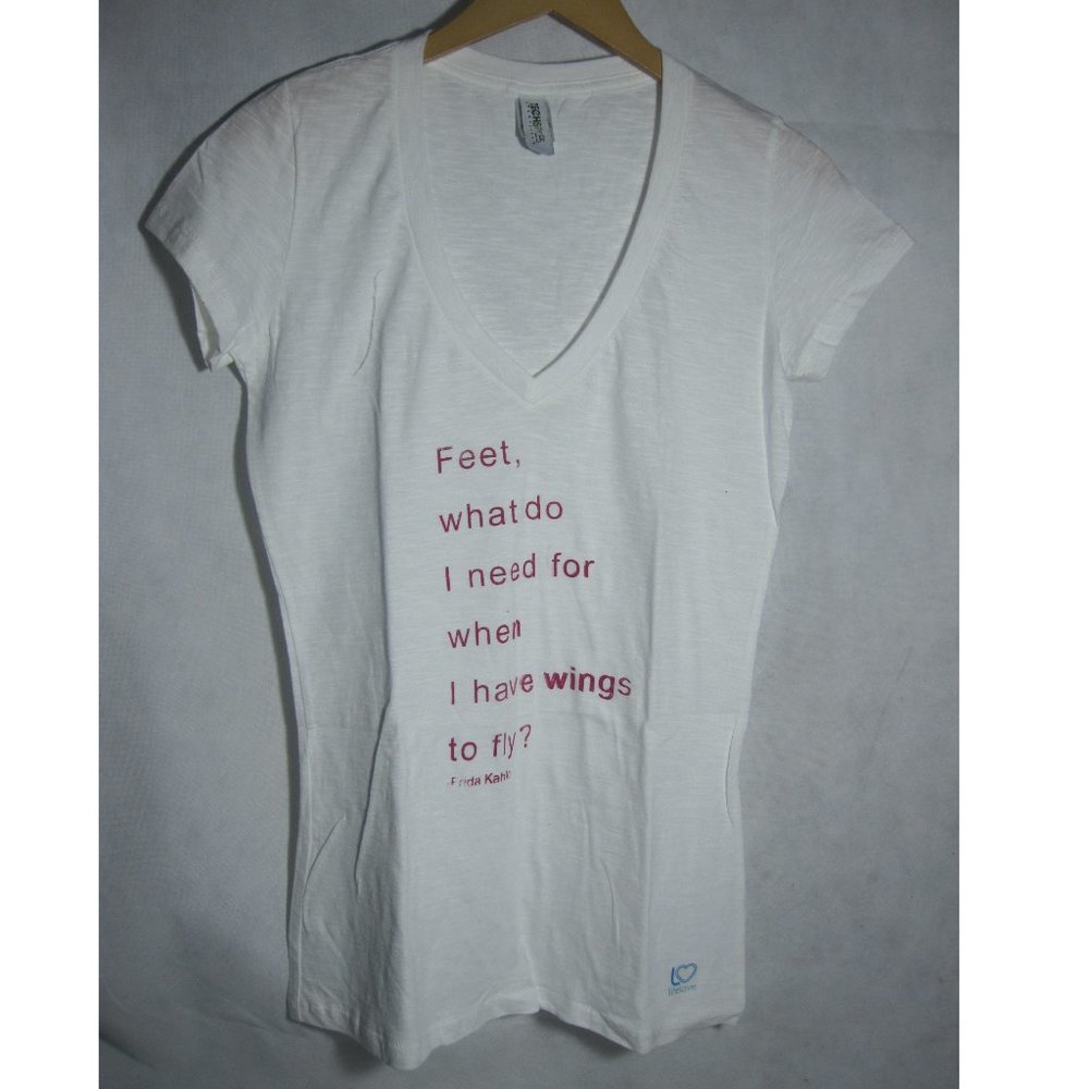 Tech Styles Logo White V-Neck Long T-Shirt Size L
